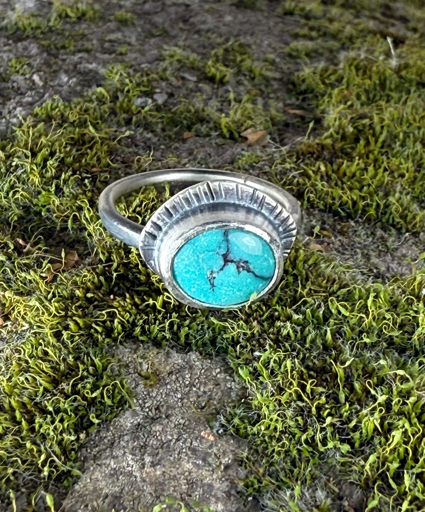 Guardian Spirit China Mountain Turquoise Ring | Size 6.75 Sterling Silver