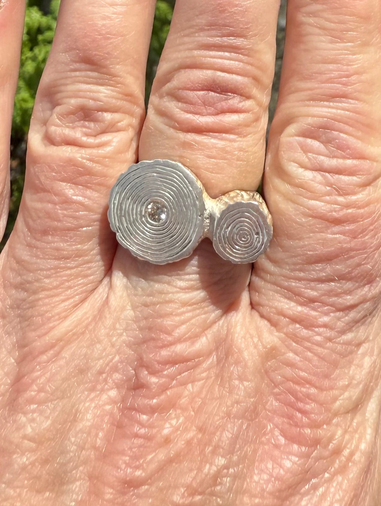 Hand-Carved Sand-Cast Moissanite Ring | Flush Set Moissanite | Organic Texture Sterling Silver