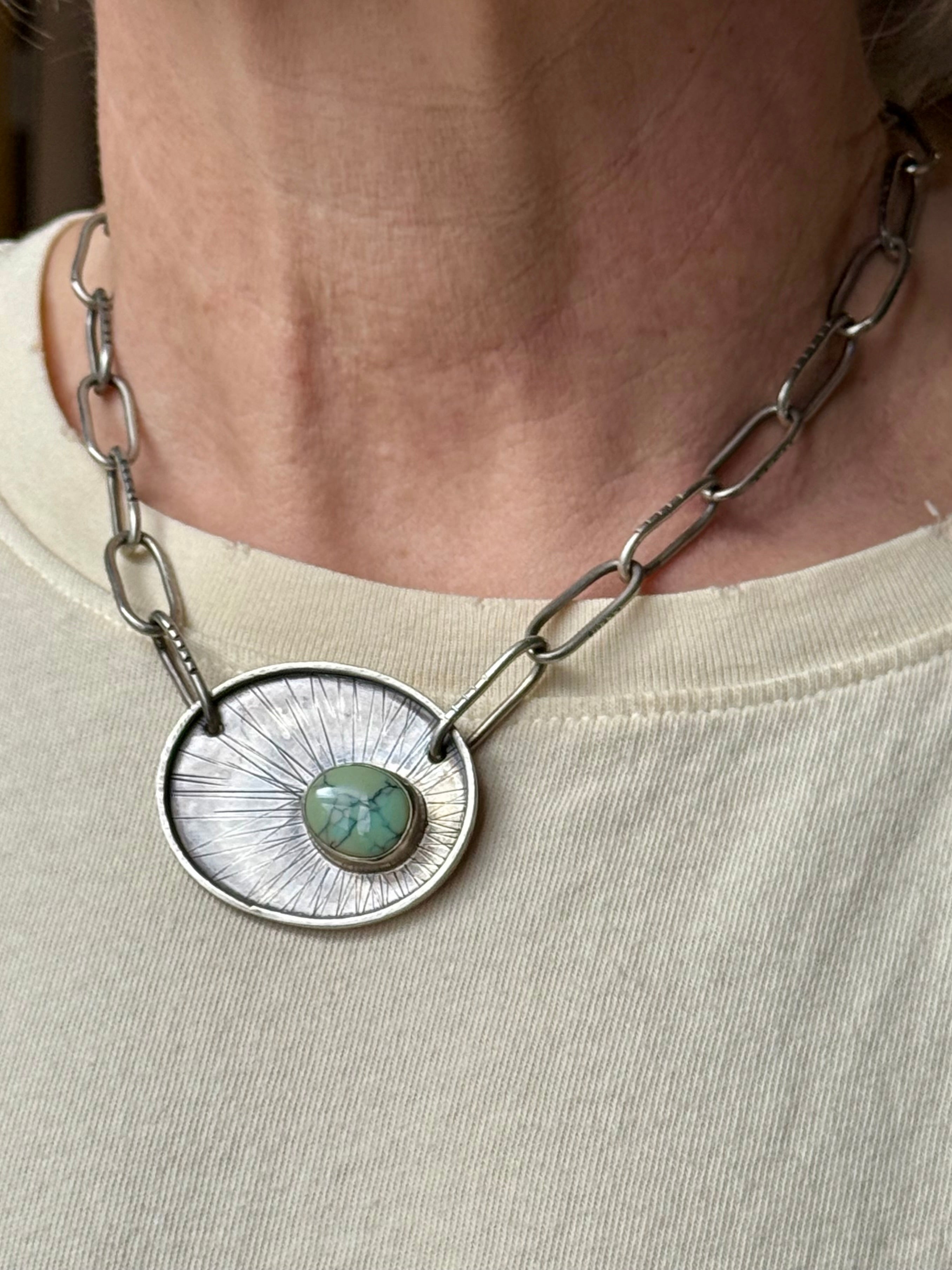 Variscite Pendant Necklace – Hand-Textured Sterling Silver