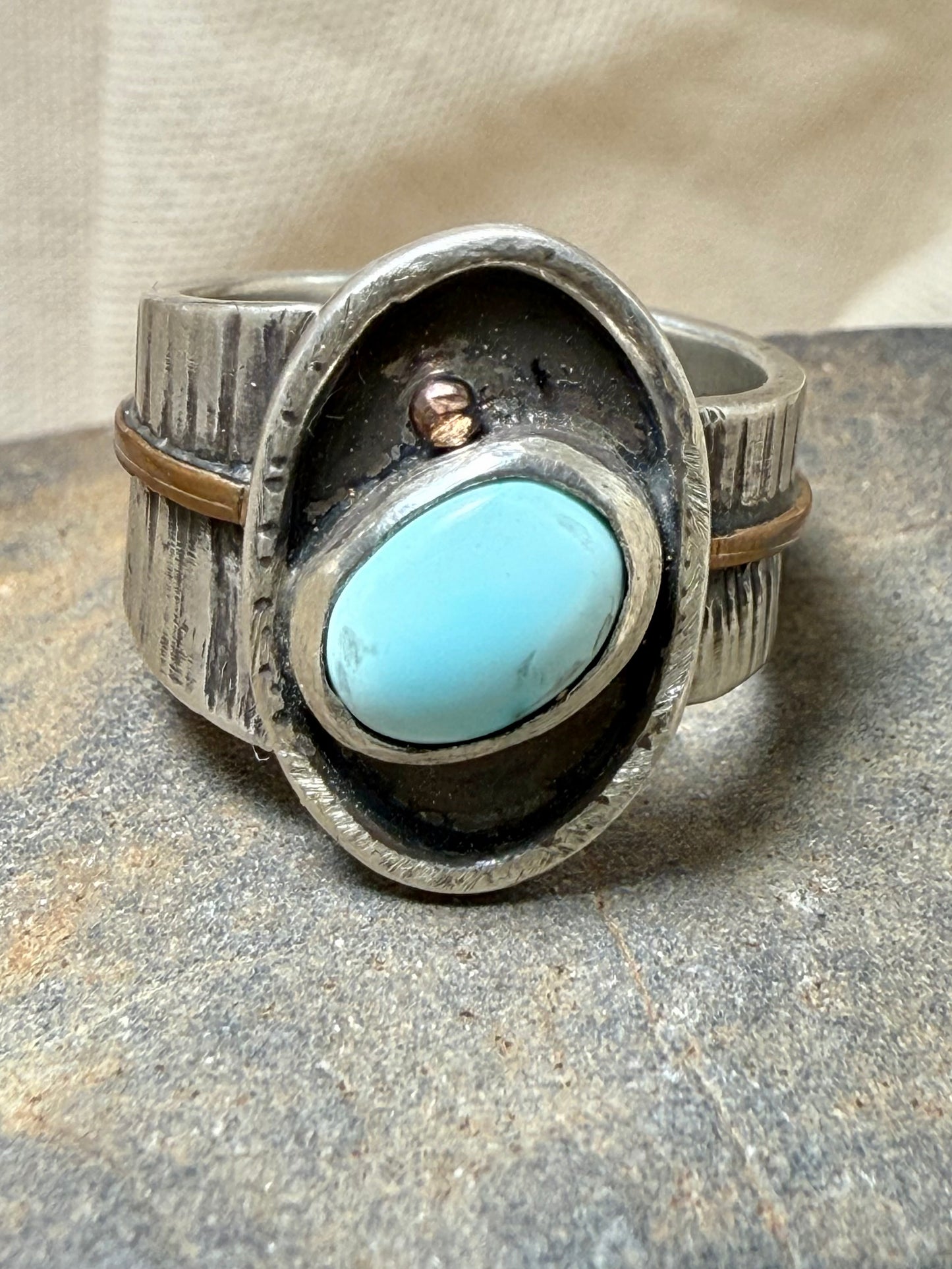 Baby blue turquoise ring set in sterling silver, handmade one-of-a-kind jewelry