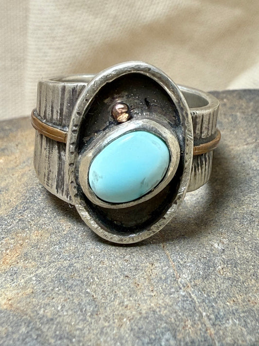 Baby blue turquoise ring set in sterling silver, handmade one-of-a-kind jewelry