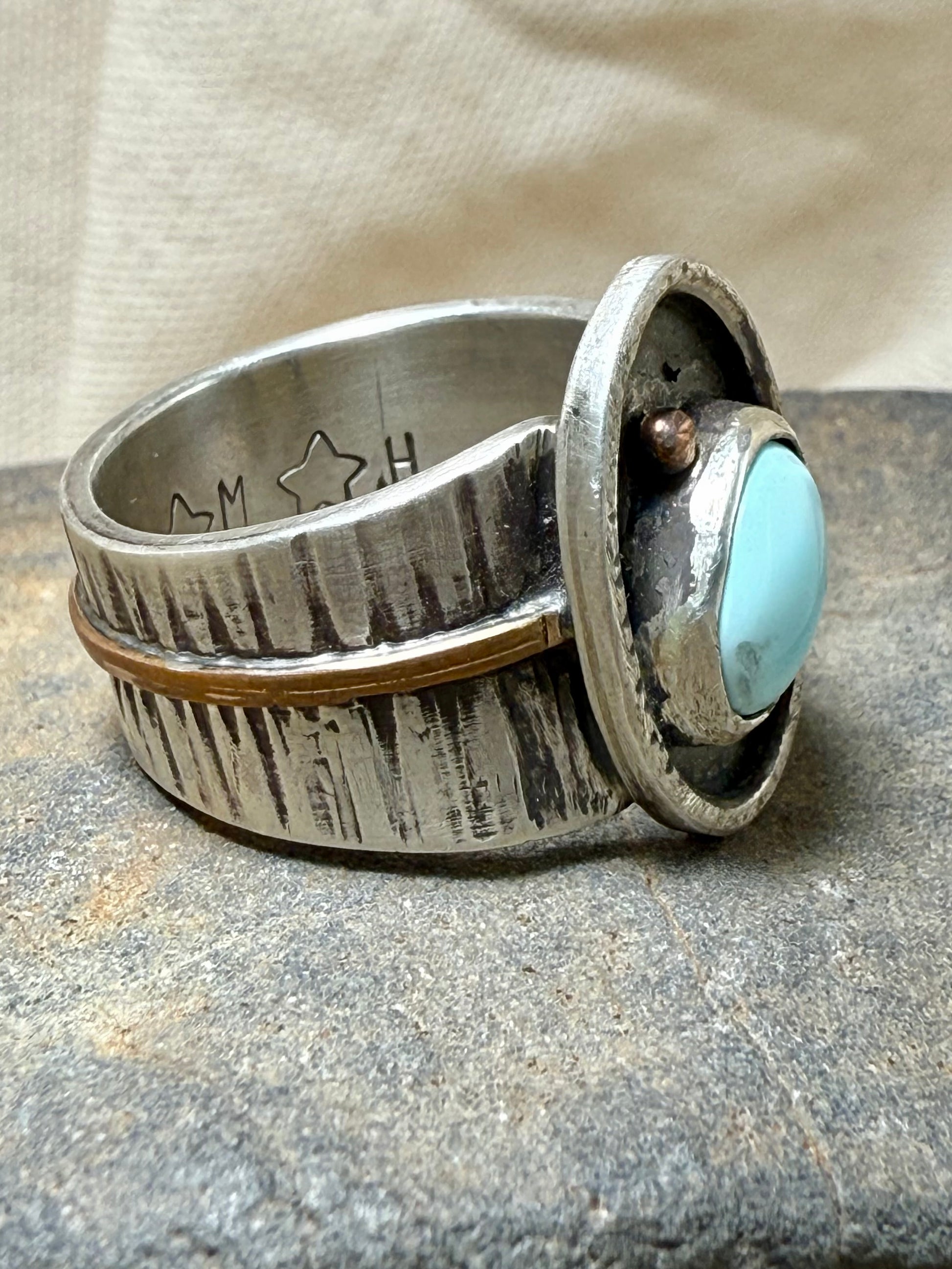 Baby blue turquoise ring set in sterling silver, handmade one-of-a-kind jewelry