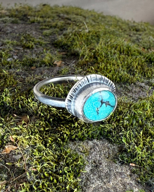 Guardian Spirit China Mountain Turquoise Ring | Size 6.75 Sterling Silver