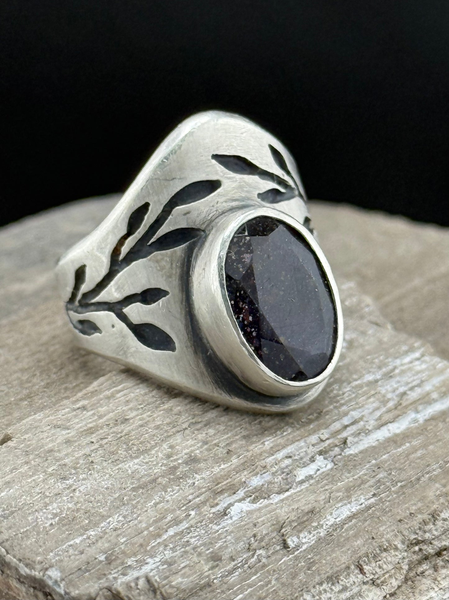 Iolite Saddle Ring | Bloodshot Iolite | Organic Saw work Sterling Silver Band