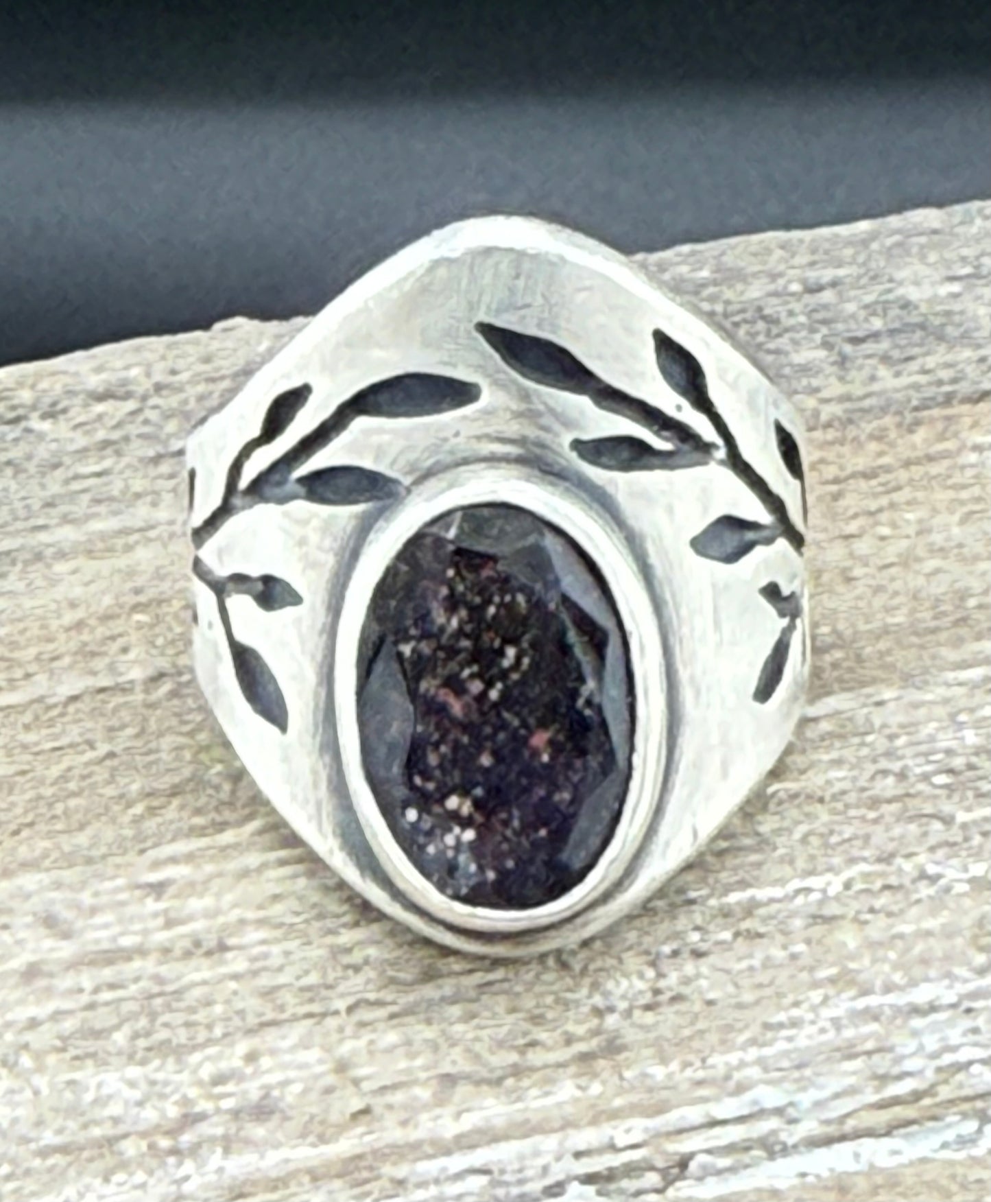 Iolite Saddle Ring | Bloodshot Iolite | Organic Saw work Sterling Silver Band