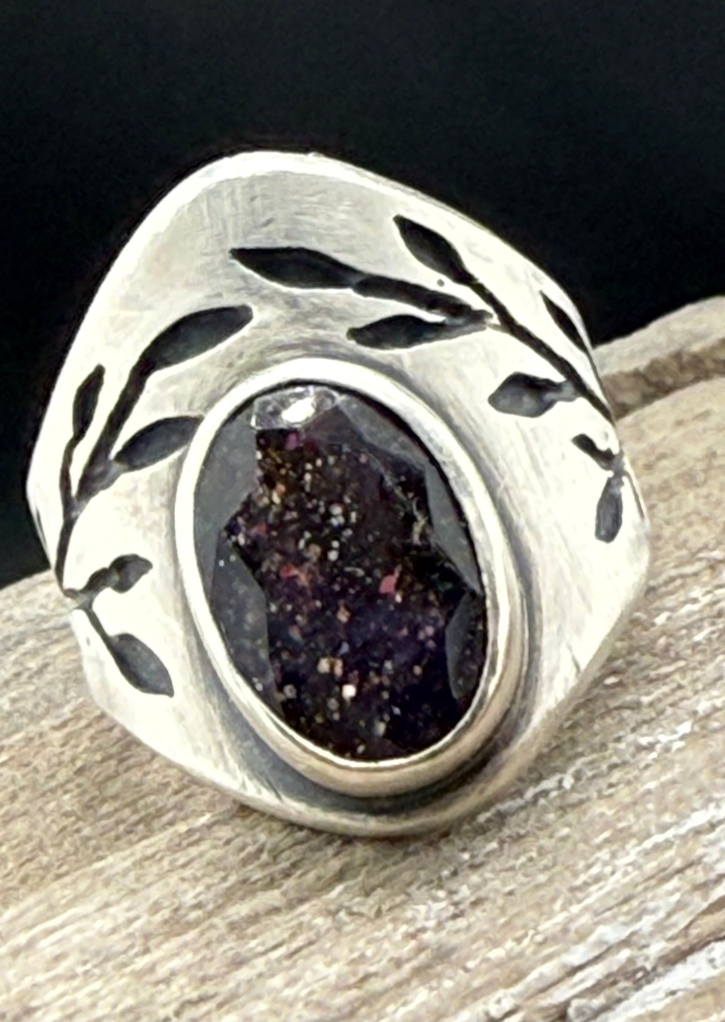 Iolite Saddle Ring | Bloodshot Iolite | Organic Saw work Sterling Silver Band