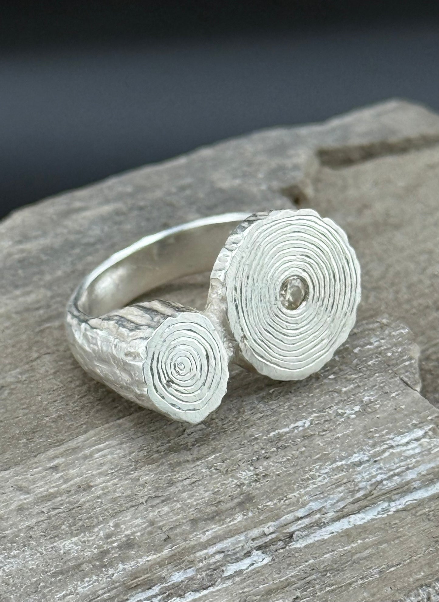 Hand-Carved Sand-Cast Moissanite Ring | Flush Set Moissanite | Organic Texture Sterling Silver