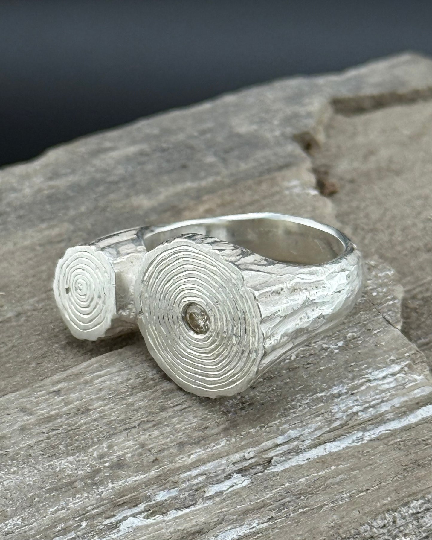 Hand-Carved Sand-Cast Moissanite Ring | Flush Set Moissanite | Organic Texture Sterling Silver