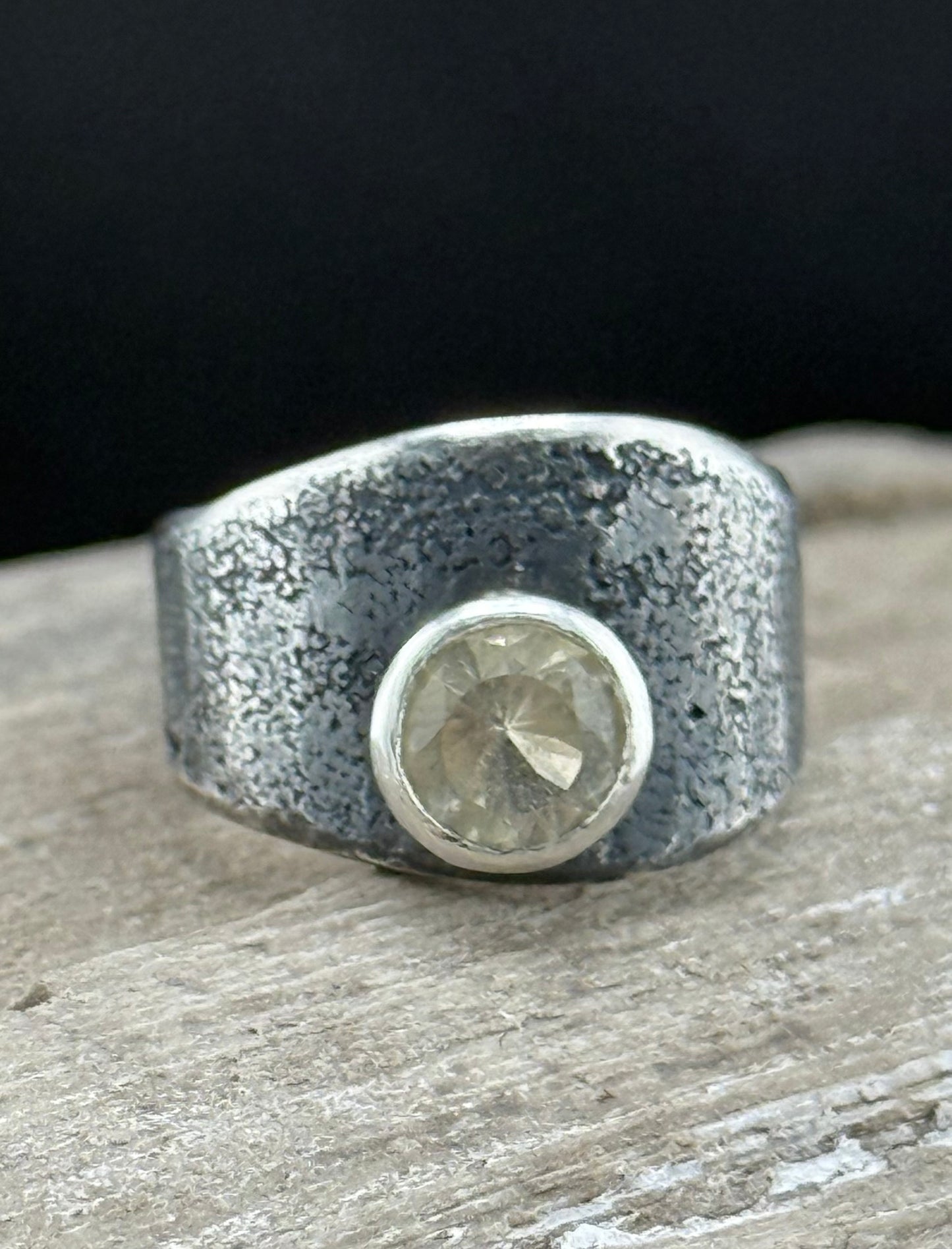 Oregon Sunstone Ring | Clear Sunstone | Patinated Wide Sterling Silver Band