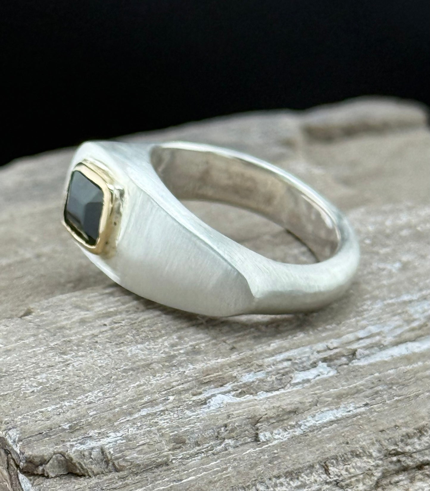 Sculptural Tourmaline Ring | 14k Gold Set Tourmaline | Hand-Carved Sterling Silver Band