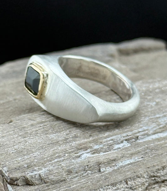 Sculptural Tourmaline Ring | 14k Gold Set Tourmaline | Hand-Carved Sterling Silver Band