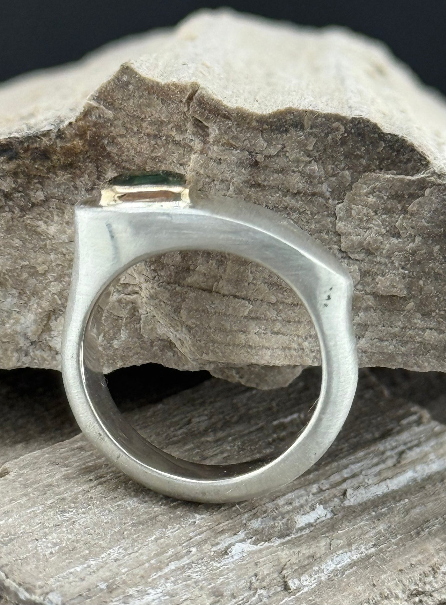 Sculptural Tourmaline Ring | 14k Gold Set Tourmaline | Hand-Carved Sterling Silver Band