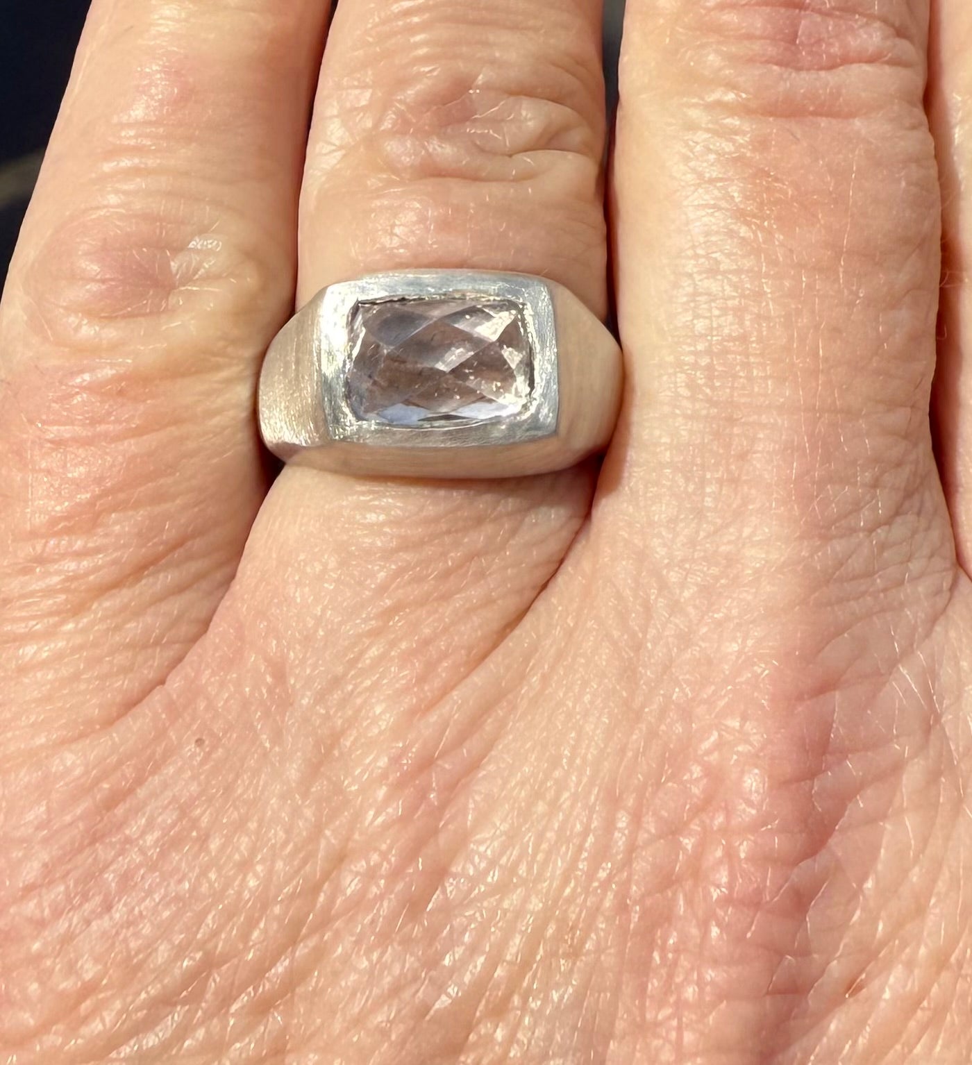 Hand-Carved Kunzite Ring | Soft Pink Kunzite |  Sterling Silver