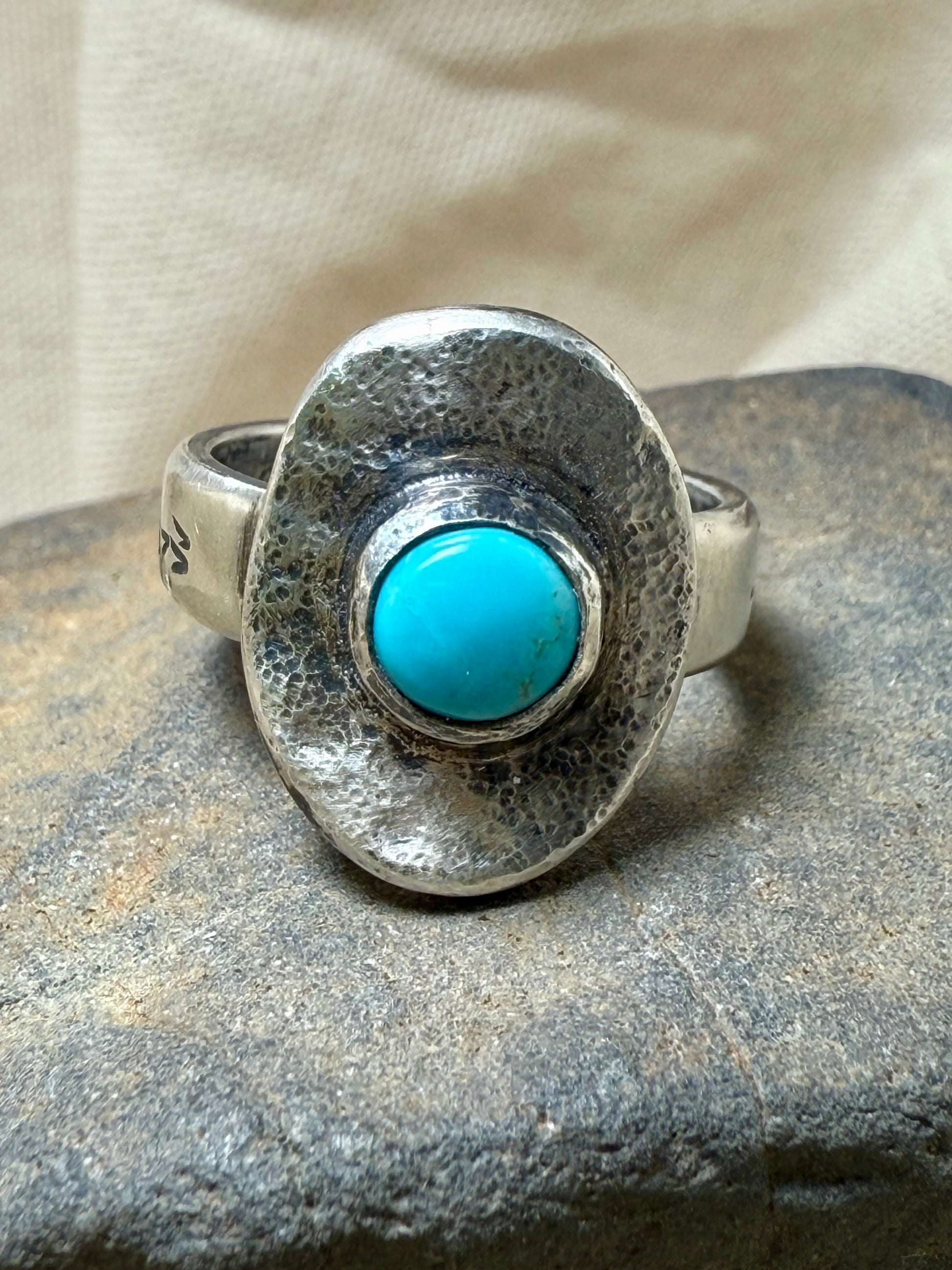 Turquoise ring with star accents in oxidized sterling silver, handmade statement jewelry