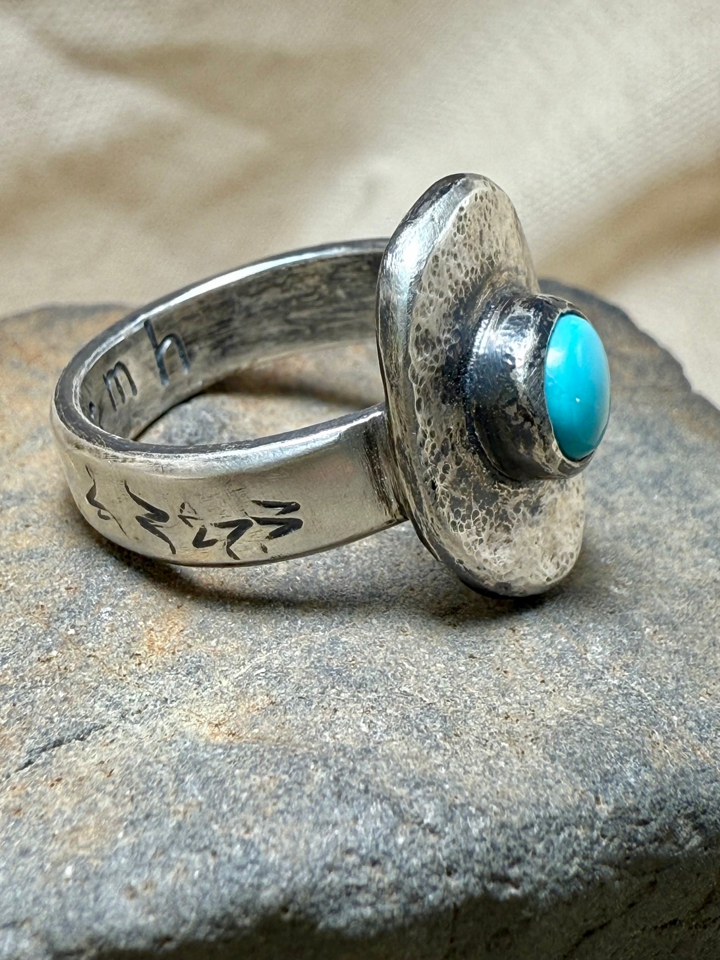 Turquoise ring with star accents in oxidized sterling silver, handmade statement jewelry