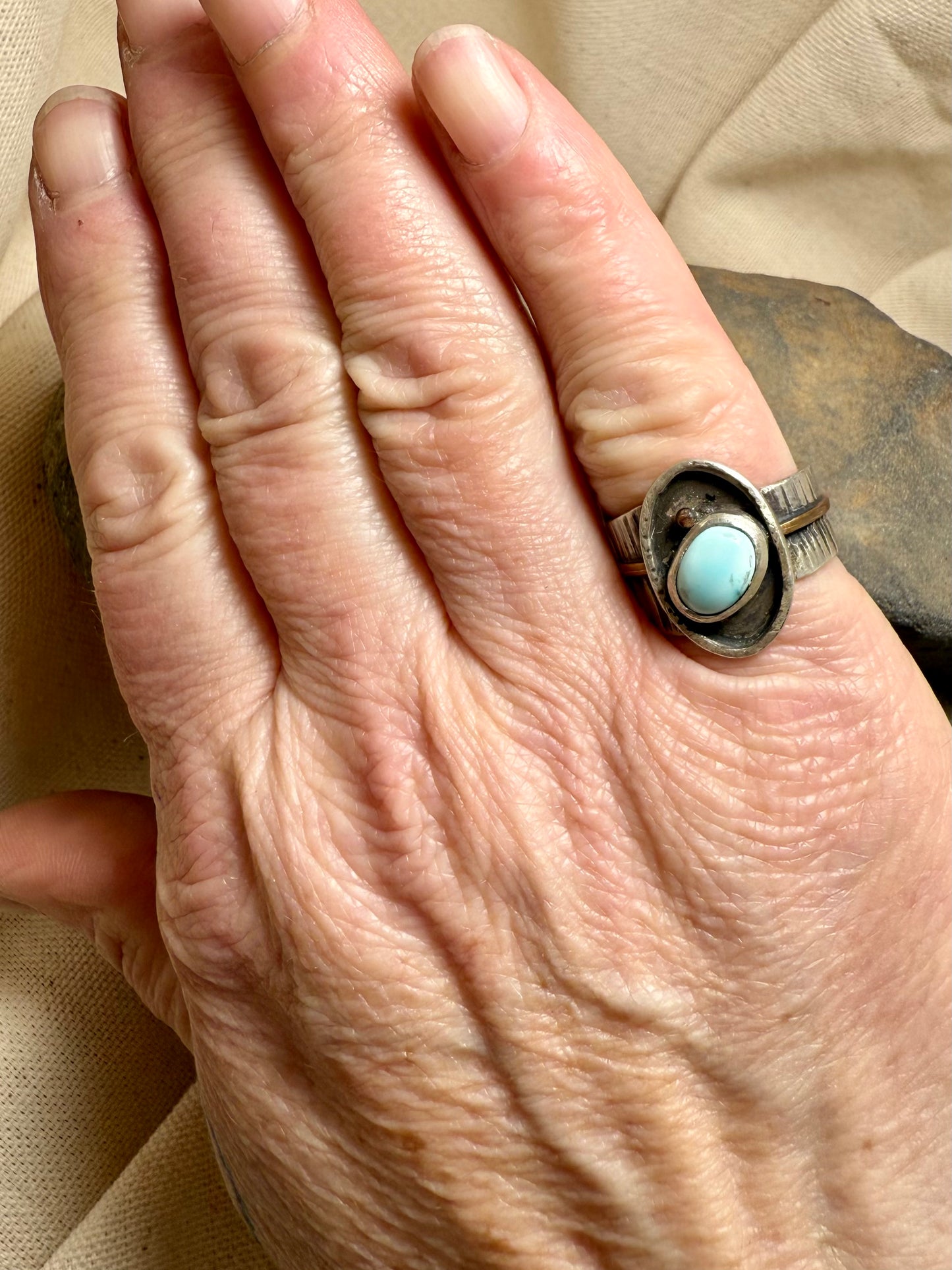 Baby blue turquoise ring set in sterling silver, handmade one-of-a-kind jewelry