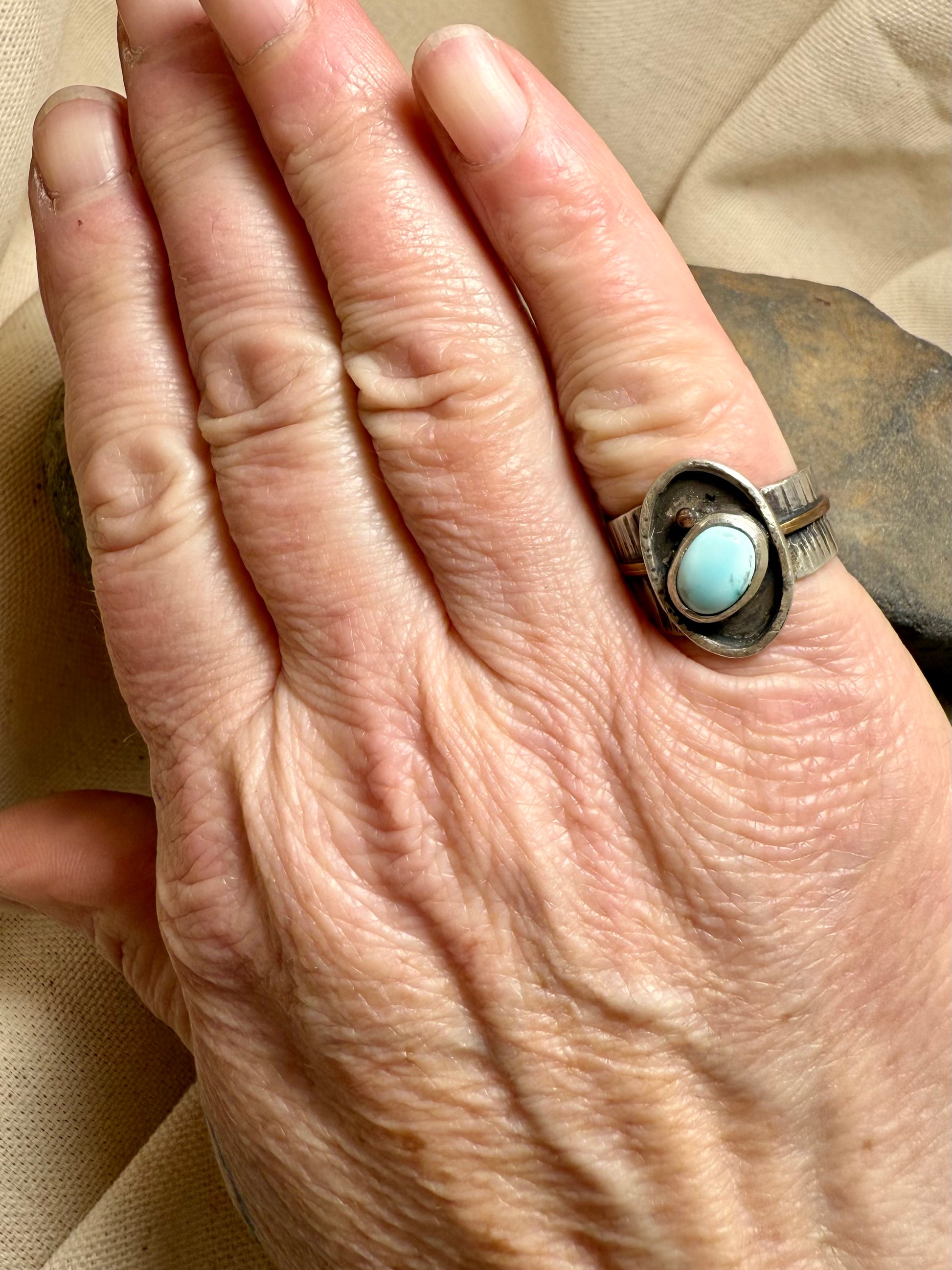 Baby blue turquoise ring set in sterling silver, handmade one-of-a-kind jewelry